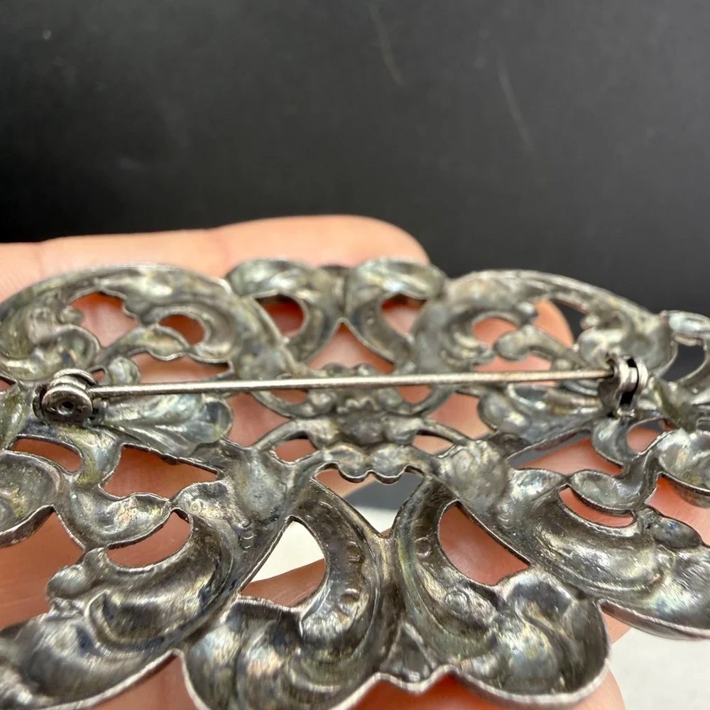 Vintage Filigree Brooch Floral Silver Tone